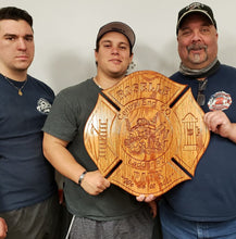 Load image into Gallery viewer, Wooden Firefighter Shield: Large 24"x22"x3/4"
