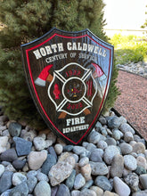 Load image into Gallery viewer, Wooden Firefighter Shield: Large 24"x22"x3/4"