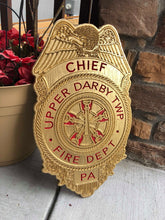 Load image into Gallery viewer, Wooden Firefighter Shield: Large 24"x22"x3/4"