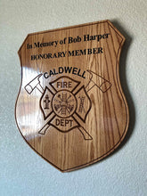 Load image into Gallery viewer, Wooden Firefighter Shield: Large 24"x22"x3/4"