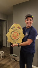 Load image into Gallery viewer, Wooden Firefighter Shield: Large 24"x22"x3/4"
