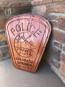 Wooden Police Shield: Large 24"x22"x3/4"