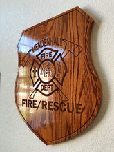 Load image into Gallery viewer, Wooden Firefighter Shield: Large 24&quot;x22&quot;x3/4&quot;